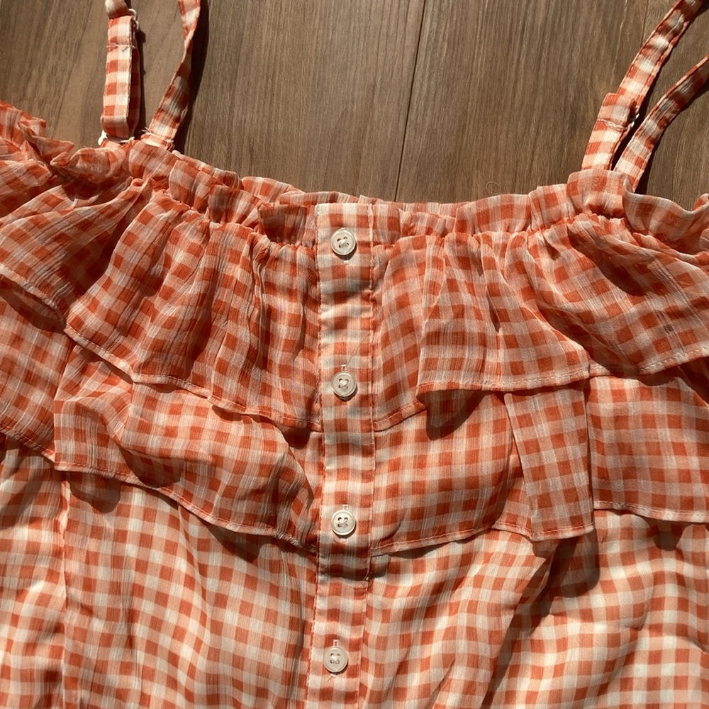 LC Lauren Conrad check print ruffle detail boho top L - Picture 7 of 17